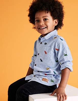 Pure Cotton Dinosaur Embroidered Shirt (2-7 Yrs)