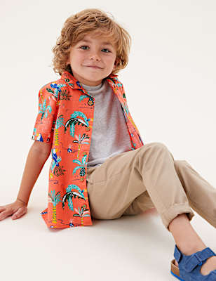 2pc Pure Cotton Tropical Shirt and T-Shirt (2-7 Yrs)
