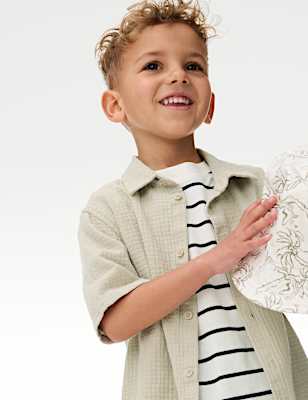 Cotton Rich Textured Shirt & T-Shirt Set (2-8 Yrs)