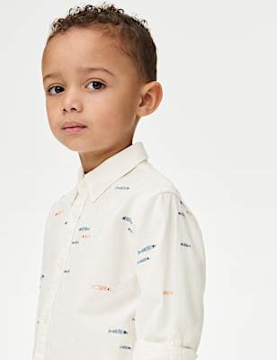 Pure Cotton Fish Embroidered Oxford Shirt (1-8 Yrs)