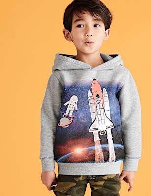 Cotton Rich Rocket Print Hoodie (2-7 Yrs)
