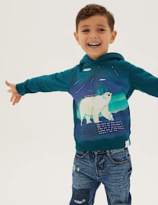 Cotton Rich Polar Bear Print Hoodie (2-7 Yrs)