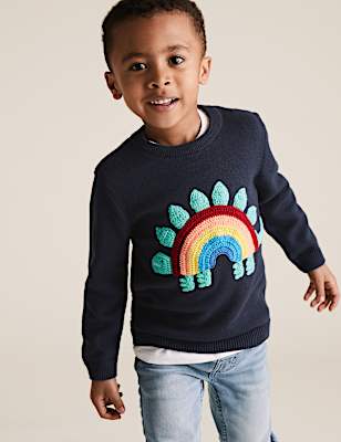 Pure Cotton Knitted Dinosaur Rainbow Jumper