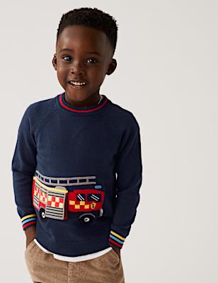 Pure Cotton Fire Engine Knitted Jumper