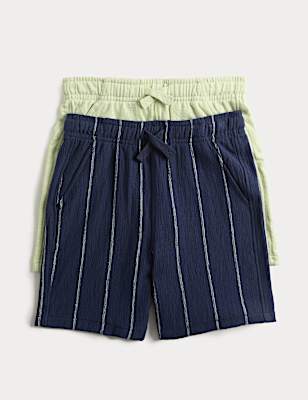 2pk Pure Cotton Textured Shorts (2-8 Yrs)
