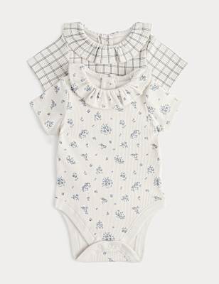 2 Pack Cotton Rich Frilled Bodysuits (Newborn - 12 Months)