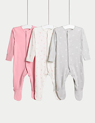 3pk Pure Cotton Sleepsuits (5lbs-3 Yrs)