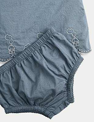 2 Piece Pure Cotton Embroidered Outfit (0-12 Months)