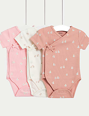 3pk Cotton Rich Swan Bodysuits (6&frac12;lbs-3 Yrs)