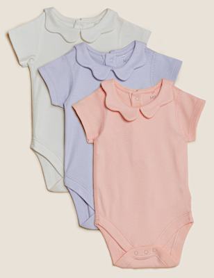 3pk Pure Cotton Bodysuits (0-3 Yrs)