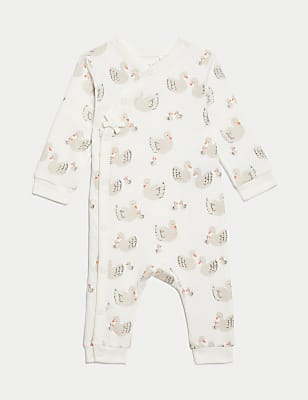 3pk Pure Cotton Swan & Spot Sleepsuits (6½lbs-3 Yrs)