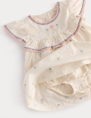 2 Piece Pure Cotton Floral Dress & Hat Outfit (0-2 Yrs)