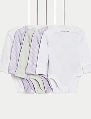 5pk Pure Cotton Bodysuits (6&frac12;lbs-3 Yrs)