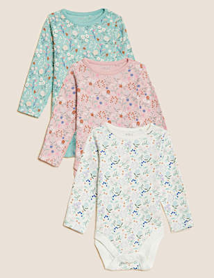 3pk Pure Cotton Floral Bodysuits (6&frac12;lbs - 3 Yrs)