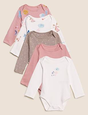 5pk Pure Cotton Patterned Bodysuits (61/2lbs - 3 Yrs)