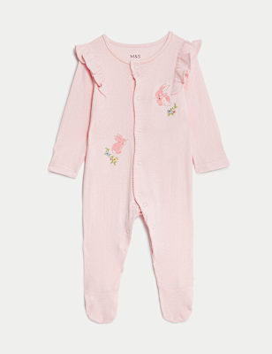 3pk Pure Cotton Bunny & Floral Sleepsuits (6½lbs-3 Yrs)