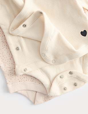 5pk Pure Cotton Heart Ribbed Bodysuits (6½lbs-3 Yrs)