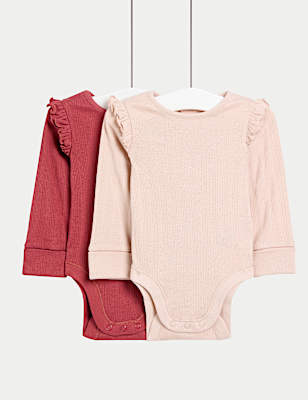 2pk Pure Cotton Frill Long Sleeve Bodysuits (0-3 Yrs)