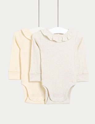 2pk Pure Cotton Frill Long Sleeve Bodysuits (0-3 Yrs)