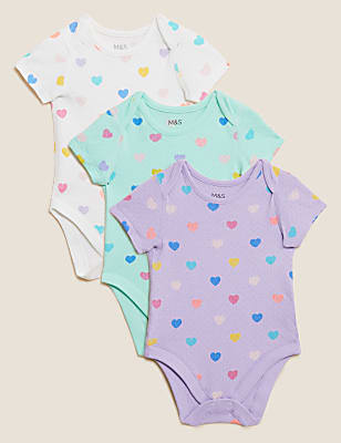 3pk Pure Cotton Heart Bodysuits (6&frac12;lbs - 3 Yrs)