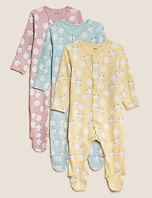 3pk Cotton Rich Cat Print Sleepsuits