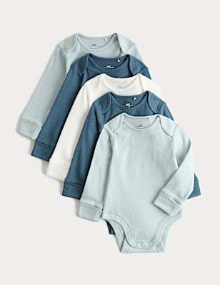 5 Pack Pure Cotton Plain Long Sleeve Bodysuits (7lbs-3 Yrs)