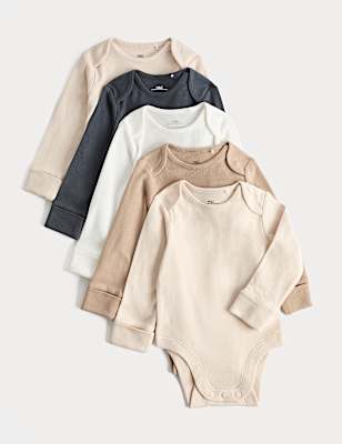 5 Pack Pure Cotton Plain Long Sleeve Bodysuits (7lbs-3 Yrs)