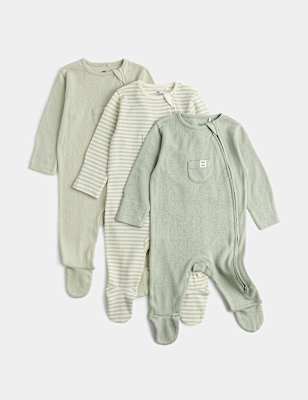 3 Pack Pure Cotton Waffle Sleepsuits (7lbs-3 Yrs)