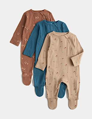 3 Pack Cotton Rich Mushroom Sleepsuits (0-3 Yrs)