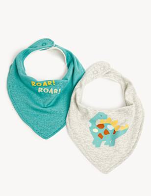 2pk Pure Cotton Dinosaur Dribble Bibs