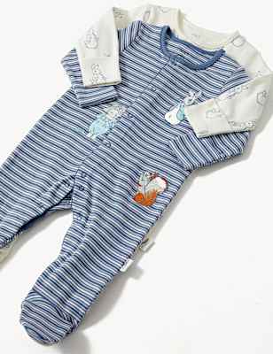 2pk Pure Cotton Peter Rabbit&trade; Sleepsuits (0-3 Yrs)