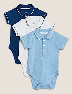 3pk Pure Cotton Polo Collar Bodysuits (0-3 Yrs)