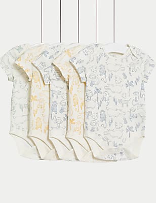 5pk Pure Cotton Animal Bodysuits (6&frac12;lbs-3 Yrs)