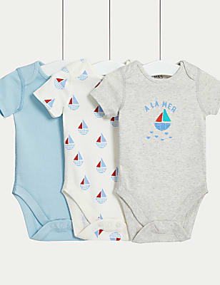 3pk Pure Cotton Boat Bodysuits (6&frac12;lbs-3 Yrs)