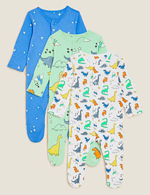 3pk Pure Cotton Printed Sleepsuits (6½lbs - 3 Yrs)