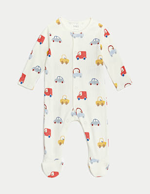 3pk Pure Cotton Ribbed Print Sleepsuits (6&frac12;lbs-3 Yrs)