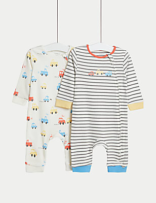 2pk Pure Cotton Transport Sleepsuits (6½lbs-3 Yrs)