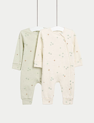 2pk Cotton Rich Leaf Print Sleepsuits (0 Mths-3 Yrs)