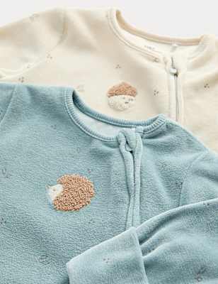 2pk Cotton Rich Velour Sleepsuits (0-3 Yrs)