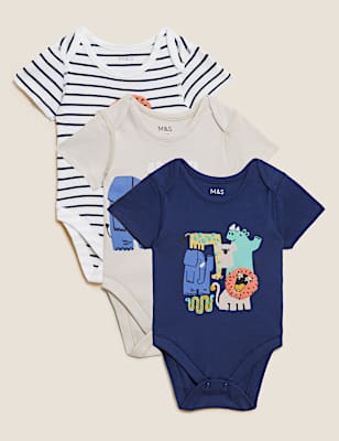 3pk Pure Cotton Safari Bodysuits (6½lbs - 3 Yrs)