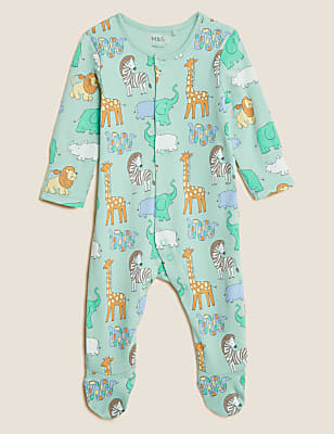 3pk Pure Cotton Safari Sleepsuits