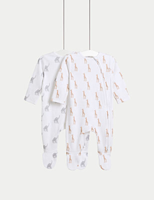 2pk Pure Cotton Safari Print Sleepsuits (6½lbs-3 Yrs)