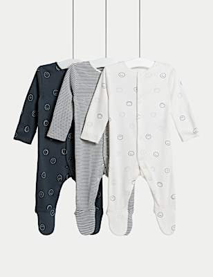 3pk Pure Cotton Sleepsuits (0-3 Yrs)