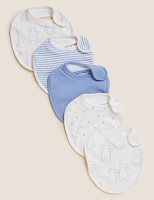 5pk Cotton Printed Dribble Bibs