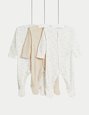 3pk Pure Cotton Turtle Sleepsuits (0-3 Yrs)
