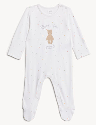 Pure Cotton Born In 2023 Star Sleepsuit