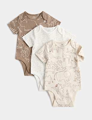 3 Pack Cotton Rich Safari Bodysuits (7lbs - 3 Yrs)
