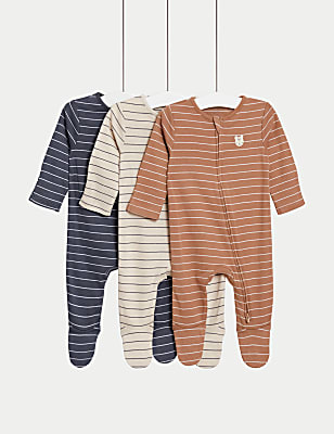3pk Pure Cotton Striped Sleepsuits (6&frac12;lbs-3 Yrs)