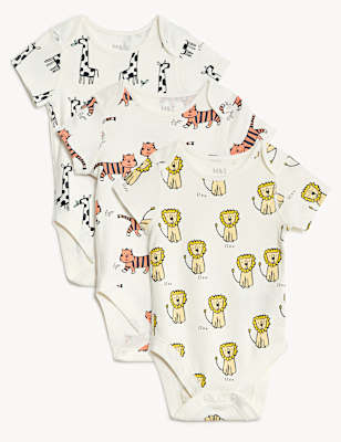 3pk Pure Cotton Animal Print Bodysuits