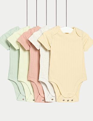 5 Pack Cotton Rich Plain Ribbed Bodysuits (6&frac12;lbs-3 Yrs)
